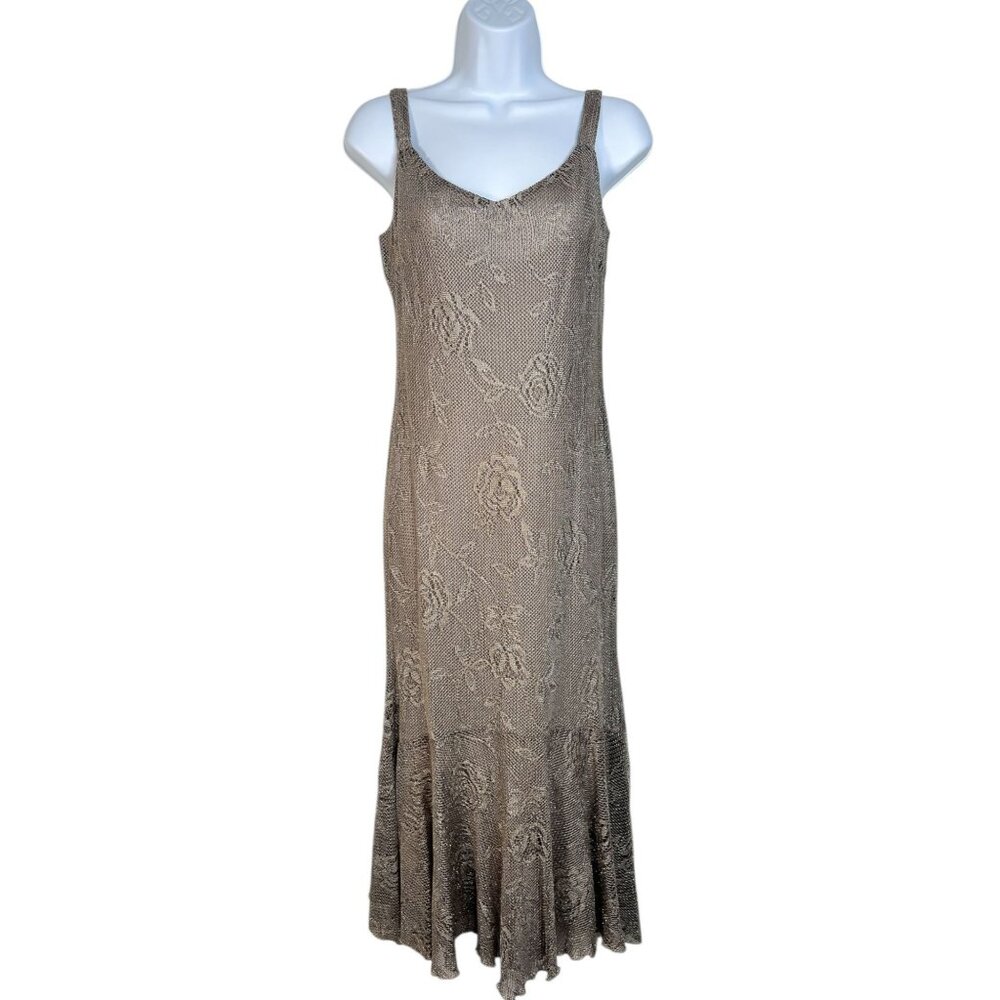 Vintage Spencer Alexis Metallic Floral Knit Midi Dress Mermaid Silver Petite Sma